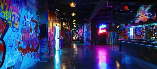 Fotobehang neon graffiti giving off a cool urban on wall © gacor