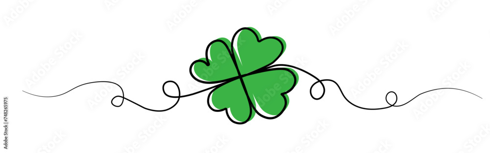 Aufkleber Saint Patrick Day border with continuous line drawing of four-leaved clover good luck symbol on transparent background.  Vector illustration 