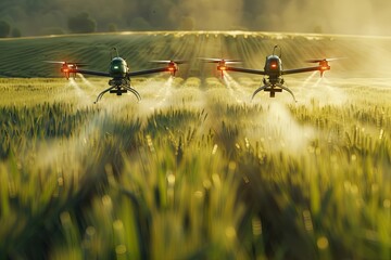 Agriculture drone fly to sprayed fertilizer on the sweet corn fields - 748266129