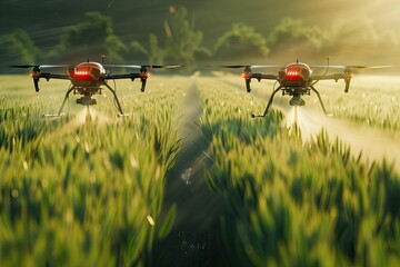 Agriculture drone fly to sprayed fertilizer on the sweet corn fields - 748266508