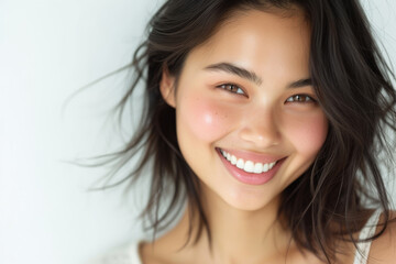 Naklejka premium Positive Asian Female Portrait on Clean White Background