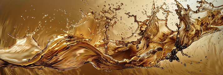 Dynamic splash of golden liquid, capturing movement and fluidity.