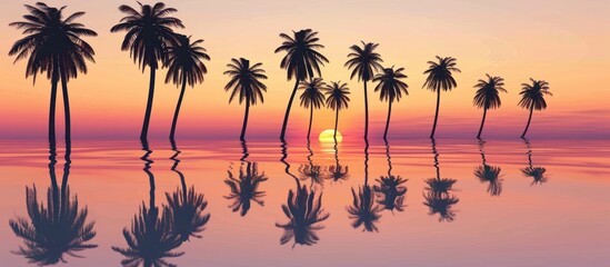 sunset Reflections by the Palm Trees - obrazy, fototapety, plakaty