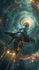 Fototapeta premium Spacecraft traveling through the galaxy