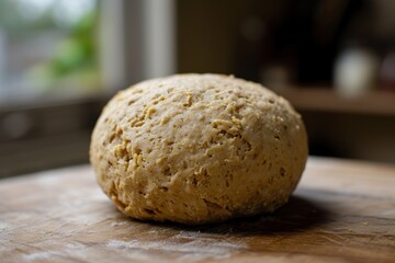 Fototapeta na wymiar a ball of dough on a wooden surface