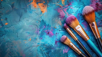 Fototapeta premium Colorful Makeup Brushes: Vibrant Beauty Tools on Bright Background