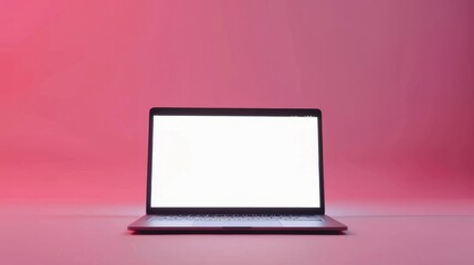A blank laptop computer screen on a pink isolated background.