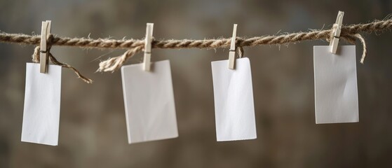 a two white cards on a rope