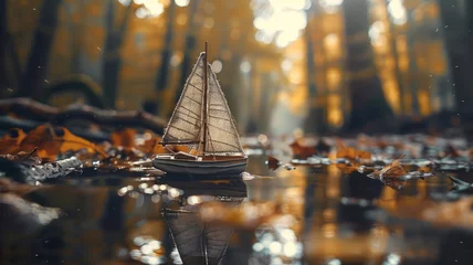 Foto op Aluminium A small sailboat sailing on calm water. © SashaMagic