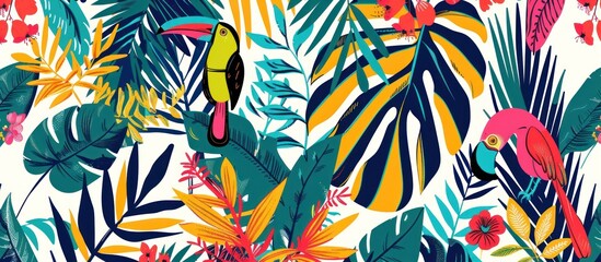 tropical pattern with jungle vegetation - obrazy, fototapety, plakaty