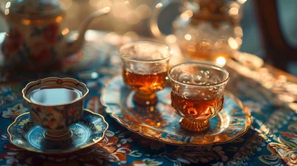 Fototapeten A traditional Turkish tea in a glass cup. © SashaMagic