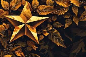 a gold star and leaves