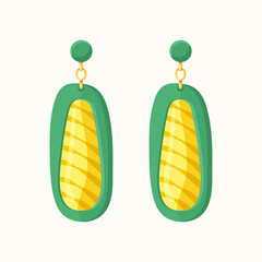 Green dangle long Earring. Modern polymer clay woman girl accessory jewelry. Vector illustration isolated on white background