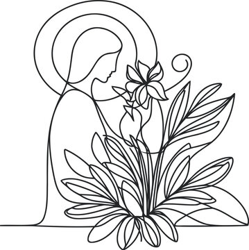 recommend clip art: Jesus, mary in continuous line drawing, minimalist, simplicity contour, christian pray, 