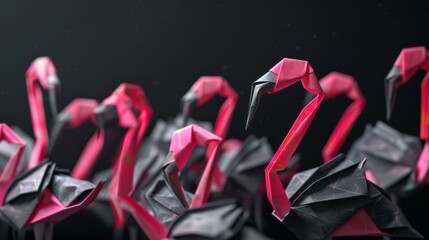flock of origami flamingos 