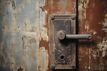 Detailed View of a Vintage Industrial Handle on a Decrepit Metal Door in a Derelict Factory