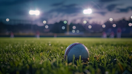 Close up of a baseball on the grass - obrazy, fototapety, plakaty