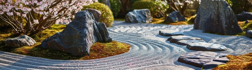 a rock garden with sand and rocks