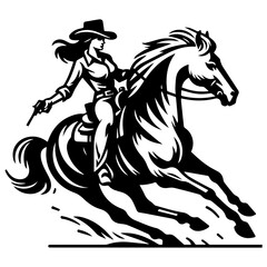 Cowgirl Riding Horse in Clean Classic Timeless Style
