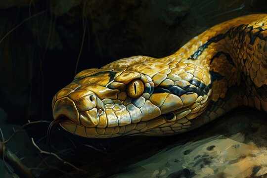 a yellow snake with black stripes