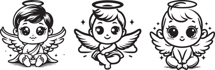 little angels black and white vector set laser cutting engraving