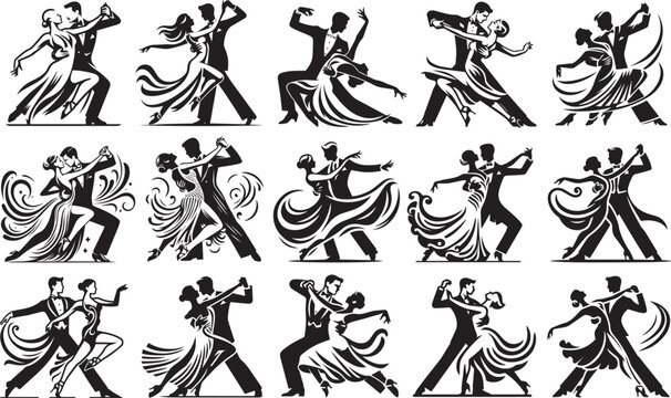 dancing couple, ballroom dancing, collection of different dance positions laser cutting engraving