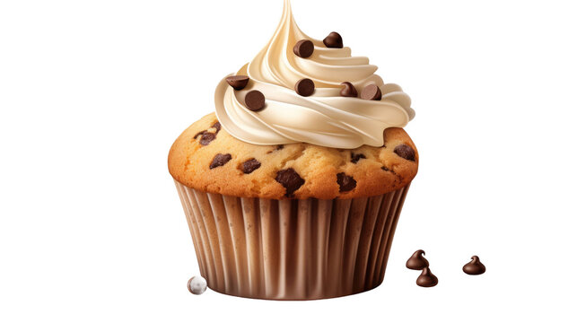 recommend clip art: Chocolate chip muffin cake isolated on transparent a white background