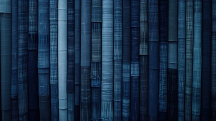 Neatly Vertically Folded Blue Jean Texture Fabrics: Background Wallpaper