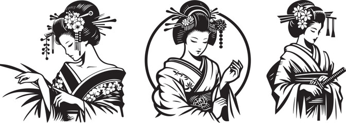 Fototapeta na wymiar Japanese geisha, beautiful woman