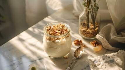 Fototapeta na wymiar Healthy breakfast with yogurt and granola