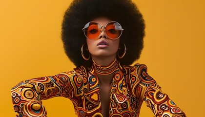 cool 70's disco fashion black woman model retro vintage style afro 