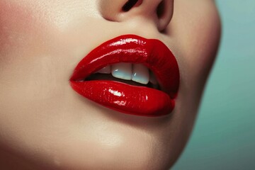 Sexy Red Lips close up. Beautiful Perfect Makeup. Beautiful red Lip Gloss. Cosmetic.mouth open, big lips. Cosmetic beauty procedures