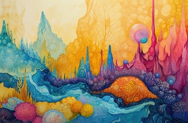 a colorful painting of a landscape