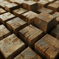 Old wooden cubes. Wooden background.