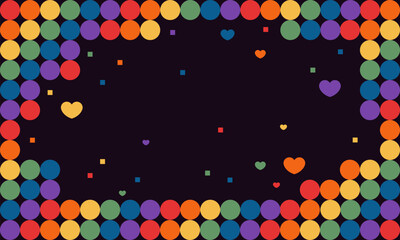 Rainbow background with hearts. LGBT+ Pride design. Rainbow community pride month. Love, freedom, support, peace. Poster with LGBT rainbow