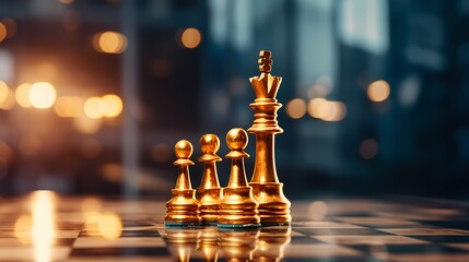 Gold queen is the leader of the chess in the game on board. Business concept. Strategy, Success, management, business planning, disruption and leadership concept .