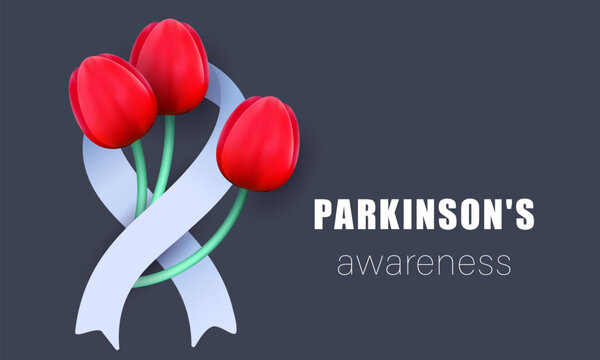 Parkinson’s Awareness Month background, banner, card, poster, template. Vector illustration with ribbon and flowers. - Powered by Adobe