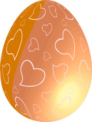 Easter egg decorated with 3D effect outline hearts motif on golden background