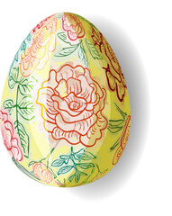 Easter egg decorated with 3D effect outline roses motif on yellow background