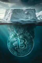 Iceberg with above and underwater with Bitcoin sign
