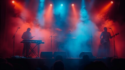 music band plays in a studio music video, guitar sings and plays instrument created by ai