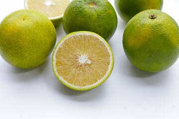 Citrus sinensis, sweet orange fruit on white background