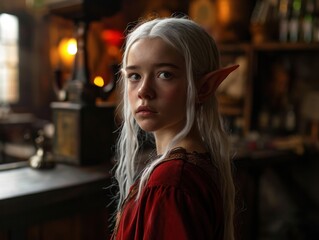 Fototapeta premium a girl with white hair and elf ears