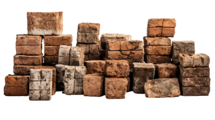 Old bricks isolated on transparent a white background