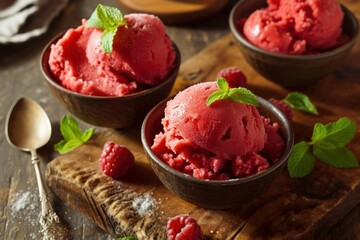 a bowl of raspberry ice cream