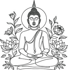 buddha meditation in continuous line drawing minimalist, simplicity contour, 