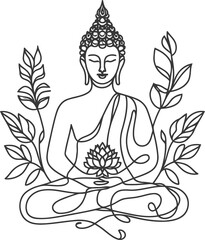 buddha meditation in continuous line drawing minimalist, simplicity contour, 