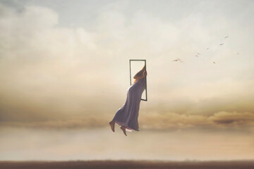surreal and magical journey of a woman who disappears from the real world through a frame, merging...