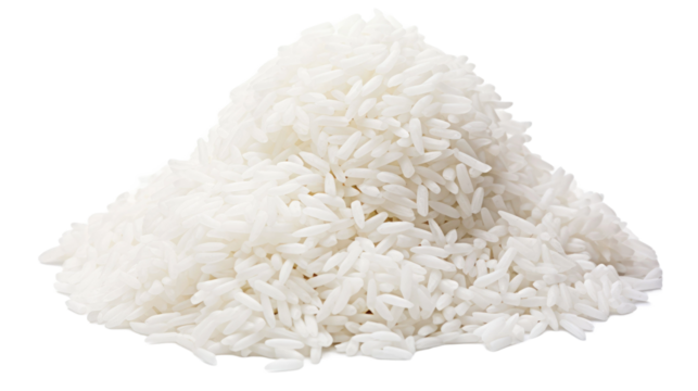 Pile of brown rice, brown rice in a wooden bowl isolated on transparent a white background