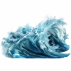 Large stormy sea wave in deep blue, isolated on white. Nature of the climate. in front.